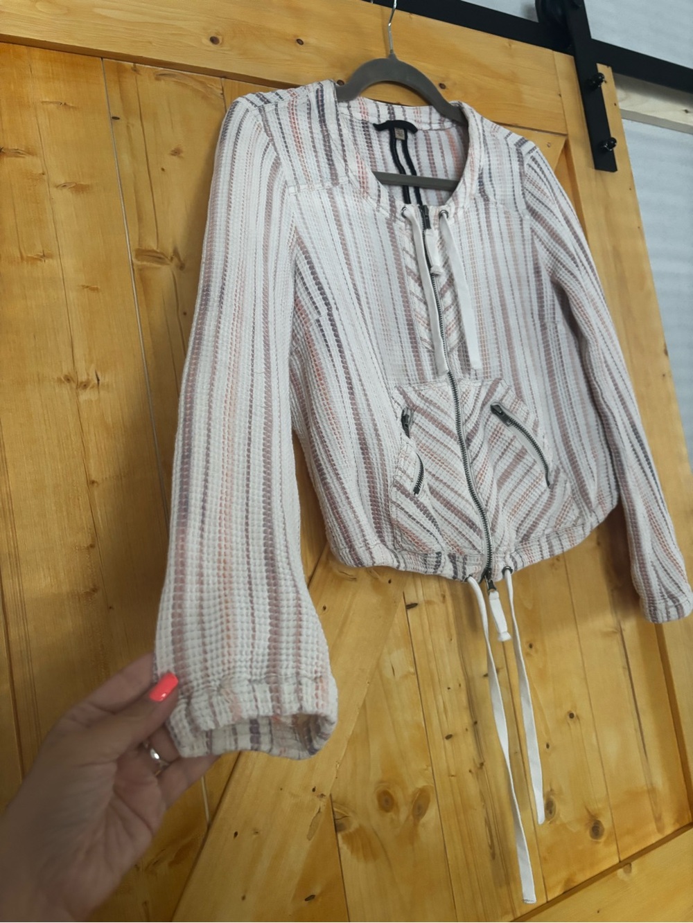 Free People Striped Waffle Knit Full Zip Crop Jacket -  XS -Excellent condition